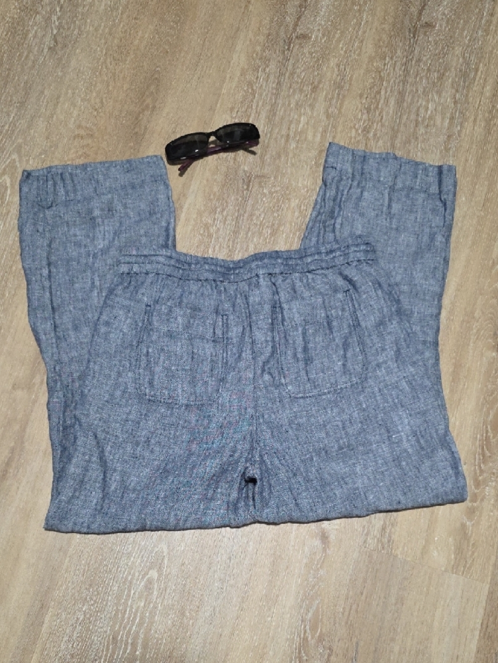 Talbots Linen Relaxed Chambray Wide-Leg Drawstring Pants in Blue - Picture 4 of 5